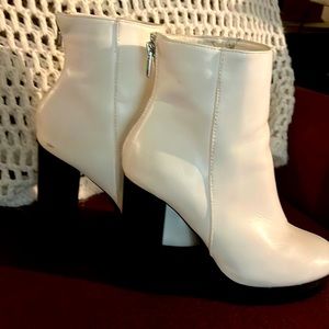 Fashion Nova Chunky Boots, Size 8, used,white with black bottom & heel